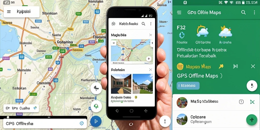 Antarmuka aplikasi F32 menampilkan peta GPS Offline yang siap digunakan.
