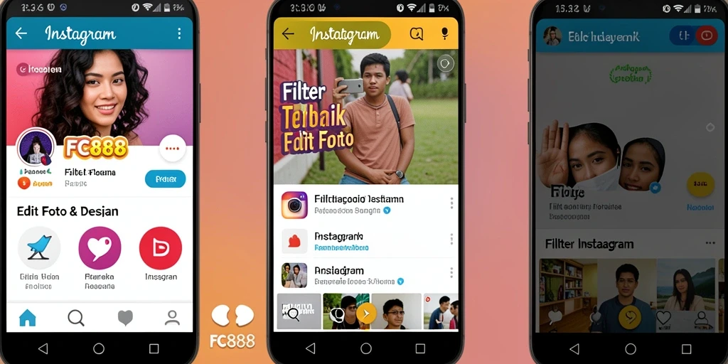 Antarmuka pengguna FC888 dengan berbagai pilihan filter Instagram.