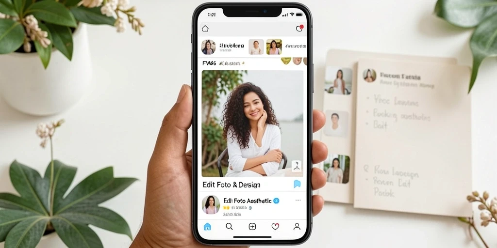 Screenshot aplikasi FW66 menampilkan antarmuka Edit Foto Aesthetic yang menarik.