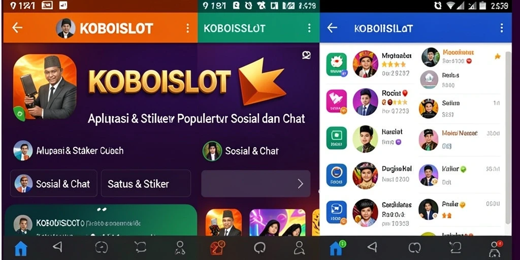 Antarmuka aplikasi KOBOISLOT yang menampilkan stiker-stiker menarik.