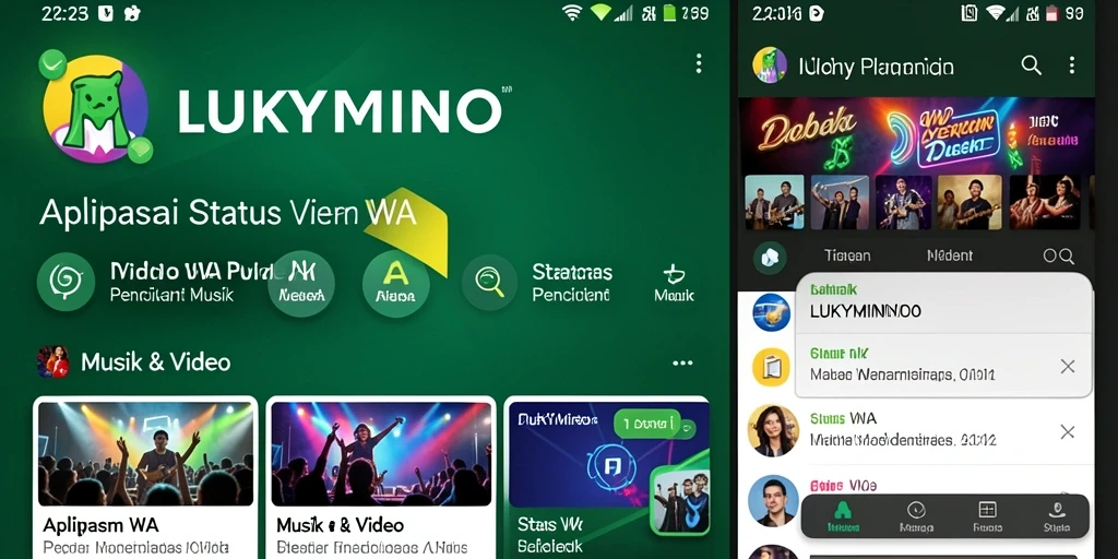 Tampilan antarmuka LUKYMINO yang sederhana dan menarik untuk Status WA Video.