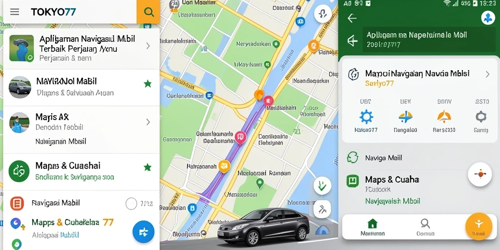 Antarmuka dan fungsi aplikasi Navigasi Mobil TOKYO77 yang intuitif dan informatif.