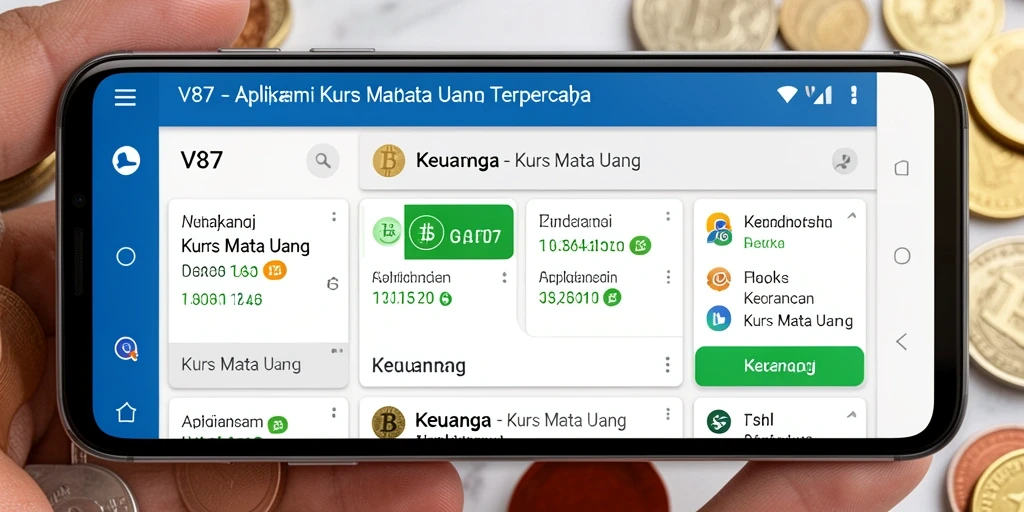 Tampilan antarmuka V87 yang menampilkan informasi kurs mata uang.